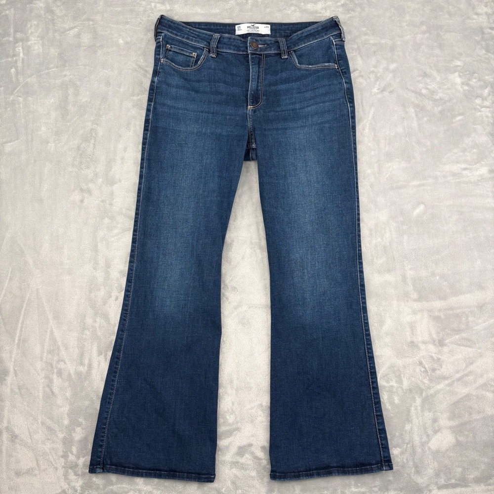 Hollister Jeans Women 12S (Fit 30x28) Blue Curvy Mid-Rise Boot Soft Stretch Boho